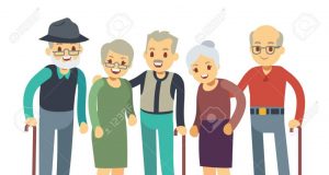 Group of old people cartoon characters illustration