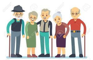 Group of old people cartoon characters illustration