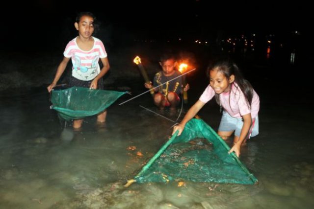 Masyarakat menjaring “Laor”saat tradisi Timba Laor di Ambon, Maluku. (foto: Antara/ Izaac Mulyawan)