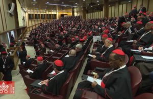 Kongregasi Umum Dewan Kardinal di Aula Sinode, Roma. (Sumber: akun YouTube resmi Vatican News)